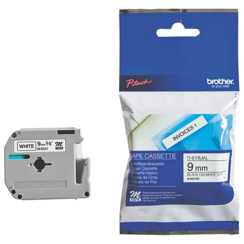 Nastro per etichettarice nero/bianco Brother 9 mm x 8 mt MK221BZ